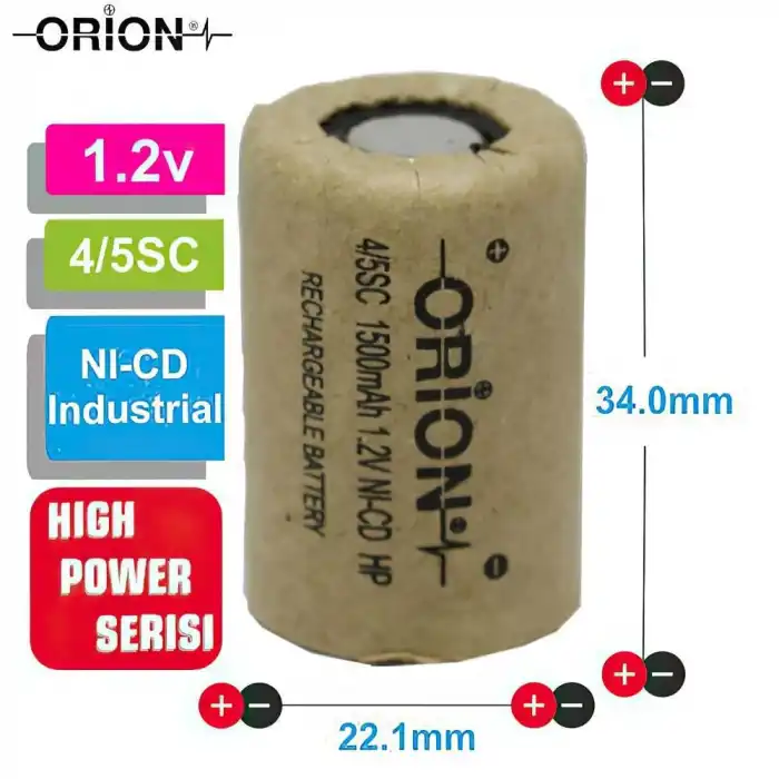 Orion 1.2V Ni-Cd 4/5 SC 1500mAh Şarj Edilebilir Pil - HP