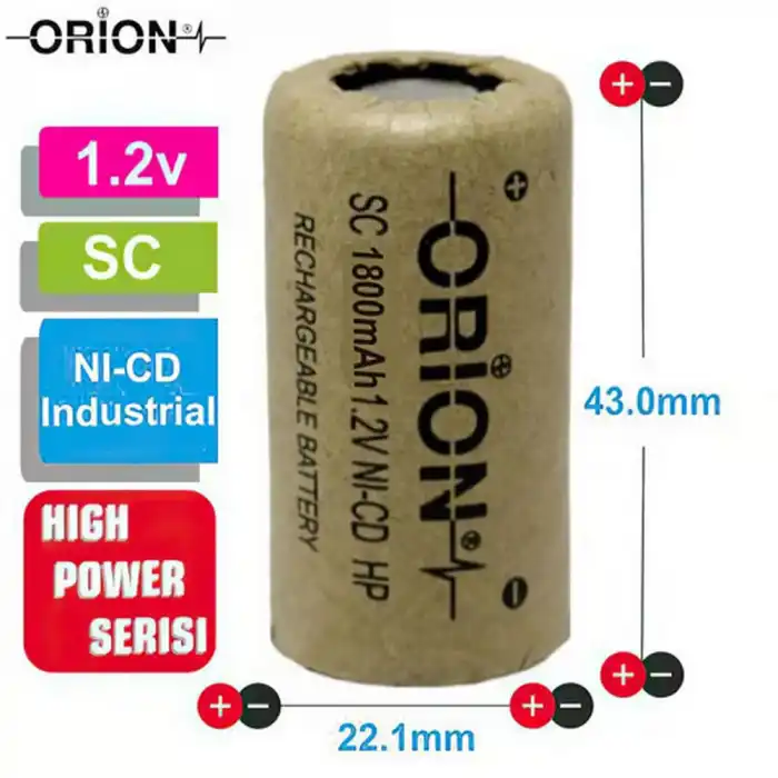Orion 1.2V Ni-Cd SC 1800mAh Şarj Edilebilir Pil - HP