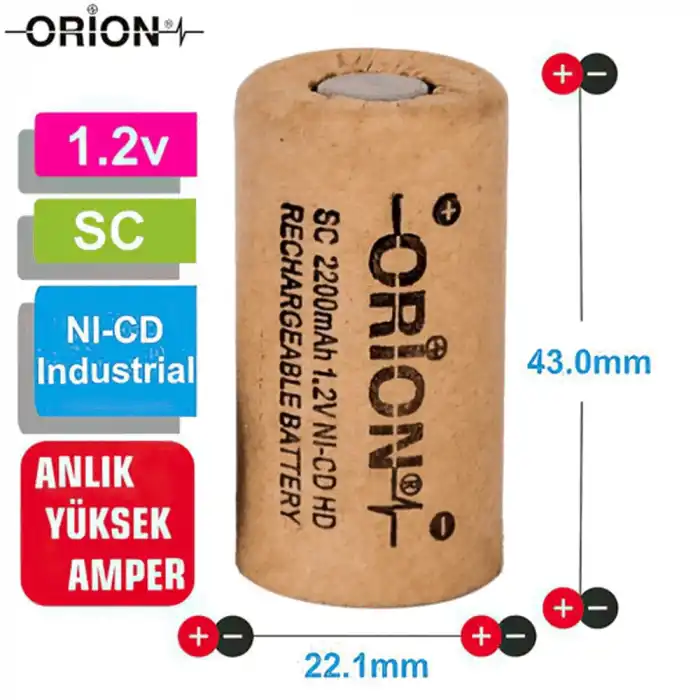 Orion 1.2V Ni-Cd SC 2200mAh Şarj Edilebilir Pil - HP