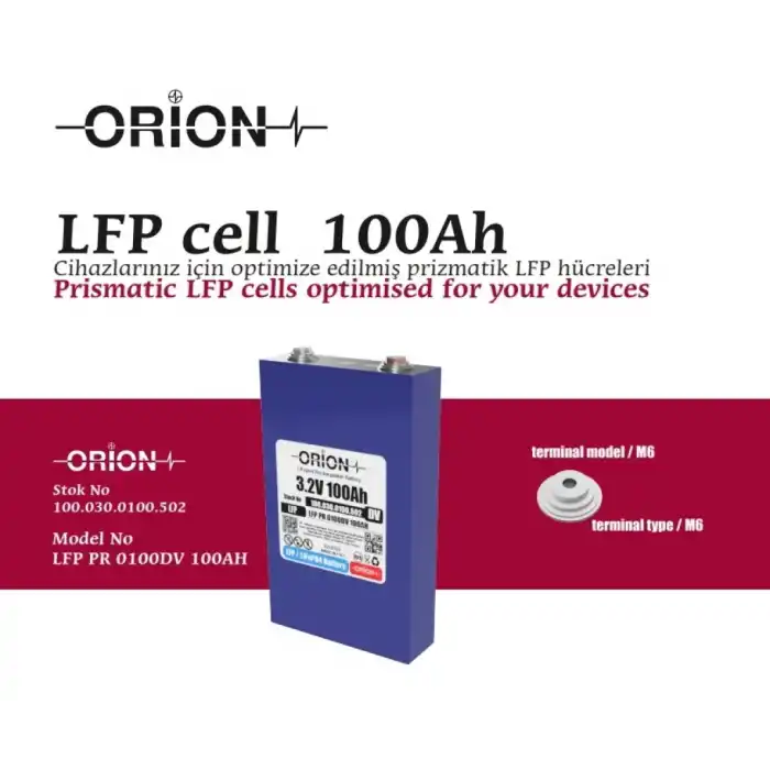 Orion LiFePO4 3.2V 100Ah Prizmatik Pil- 0100DV
