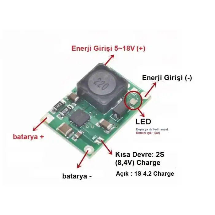 TP5100 1S(4.2V) & 2S(8.4V) Lityum Batarya Şarj Devresi