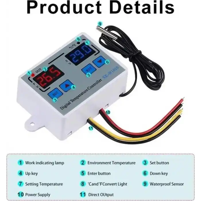 XK-W1010 Dijital Sıcaklık Kontrol Cihazı C/F 220V 10A Termostat Termometre