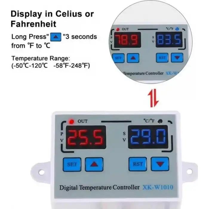 XK-W1010 Dijital Sıcaklık Kontrol Cihazı C/F 220V 10A Termostat Termometre