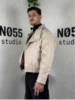 CKT0004-Oversize Deri Bomber Ceket-Krem