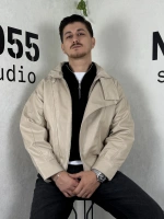 CKT0004-Oversize Deri Bomber Ceket-Krem