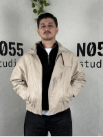 CKT0004-Oversize Deri Bomber Ceket-Krem