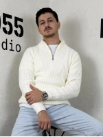 Kzk0010-Yarım Fermuarlı Basic Kazak- Beyaz