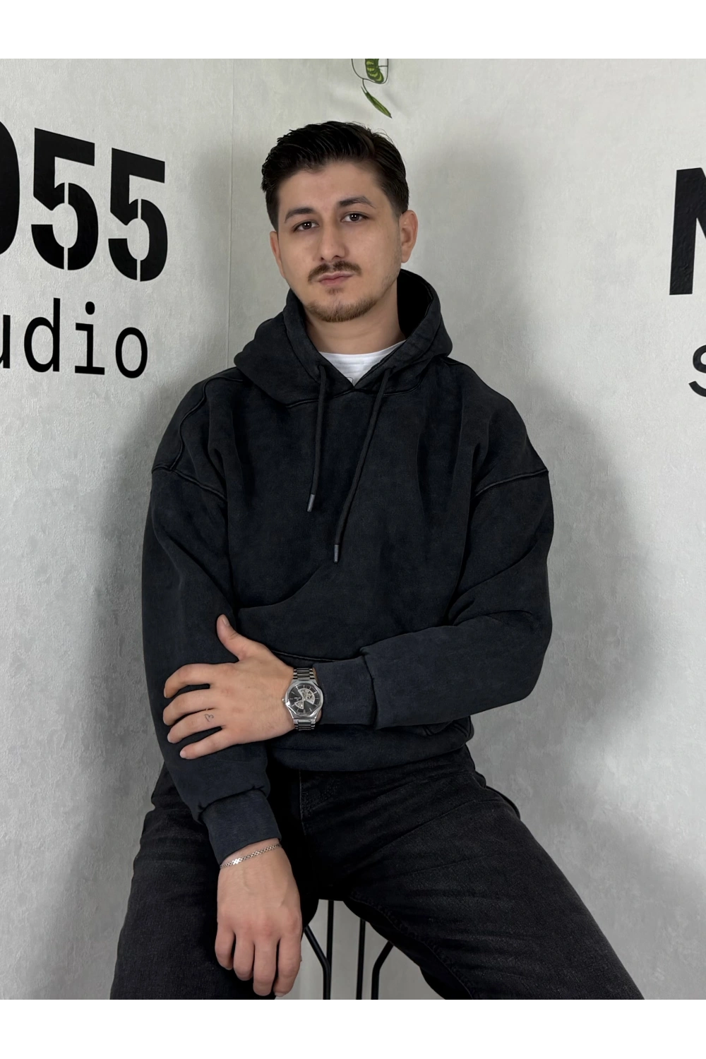 SWT0003-Eskitmeli Kapüşonlu Sweat- Yıkamalı Taş Bej