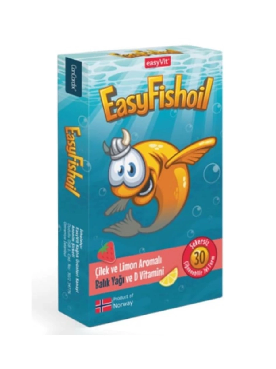 EasyFishoil Çocuk Çilek ve Limon Aromalı 30 Çiğneme Tableti