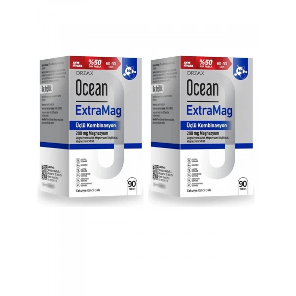 Ocean Extramag 90 Tablet 6 Aylık Magnezyum Destek Paketi 2li KOFRE