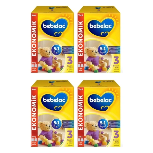 Bebelac 3 Bebek Devam Sütü 800 gr 9-12 Ay x 4 Adet -KOFRE