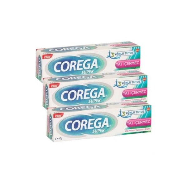 Corega Süper Tat İçermez Diş Protezi Yapıştırıcı Krem 40 gr X 3 adet