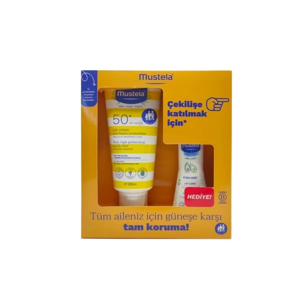 Mustela Güneş Losyonu SPF50 200 ml + Mustela Hydra Bebe 100 ml