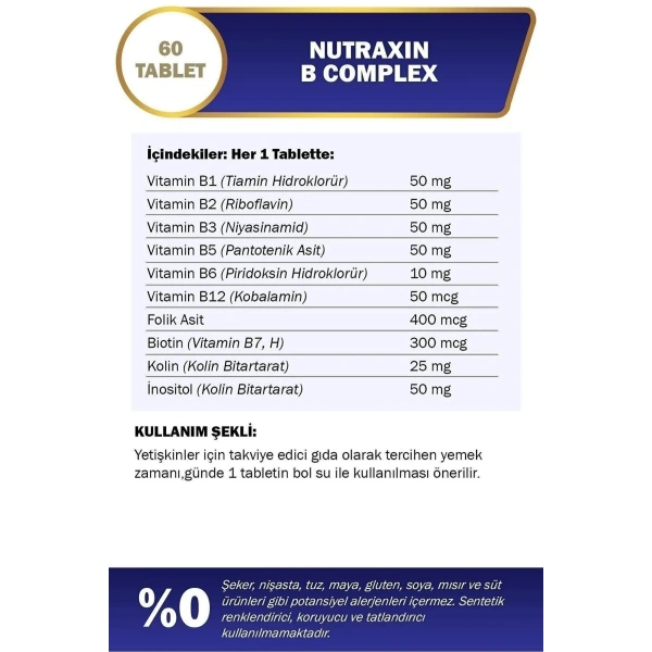 Nutraxin B Complex Vitamin 60 Kapsül