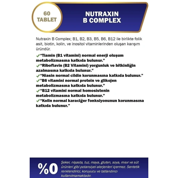 Nutraxin B Complex Vitamin 60 Kapsül