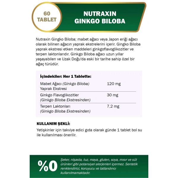 Nutraxin Ginkgo Biloba 60 Tablet
