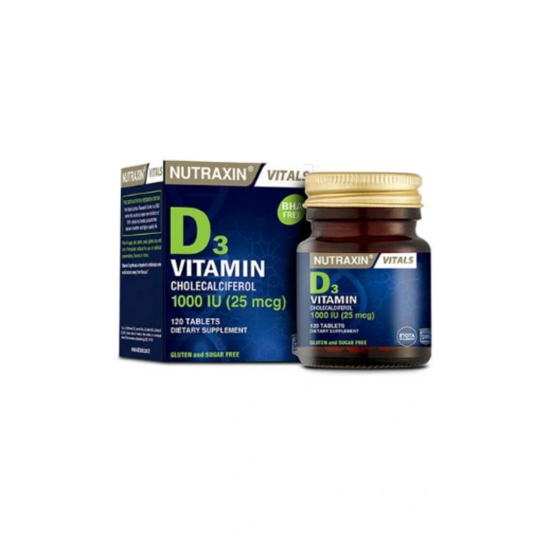 Nutraxin Vitals D3 Vitamin 1000 IU 25 mcg 120 Tablet Takviye Edici Gıda
