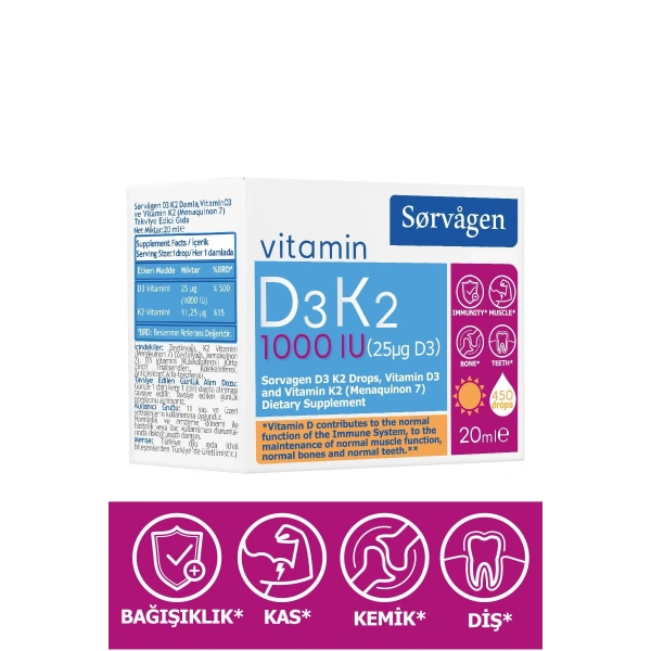 Sorvagen D3K2 Damla 1000 IU 20 ml