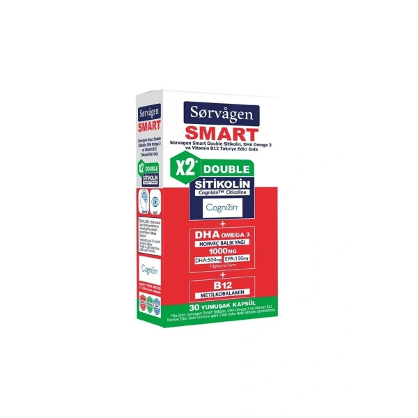 Sorvagen Smart Double Sitikolin Dha Omega 3 ve B12 30 Kapsül