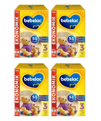 Bebelac 3 Bebek Devam Sütü 800 gr 9-12 Ay x 4 Adet -KOFRE
