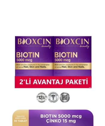 Bioxcin Biotin 5.000 Mcg 30 Tablet + Çinko 15 Mg Saç ve Tırnak Vitamini 2 Li