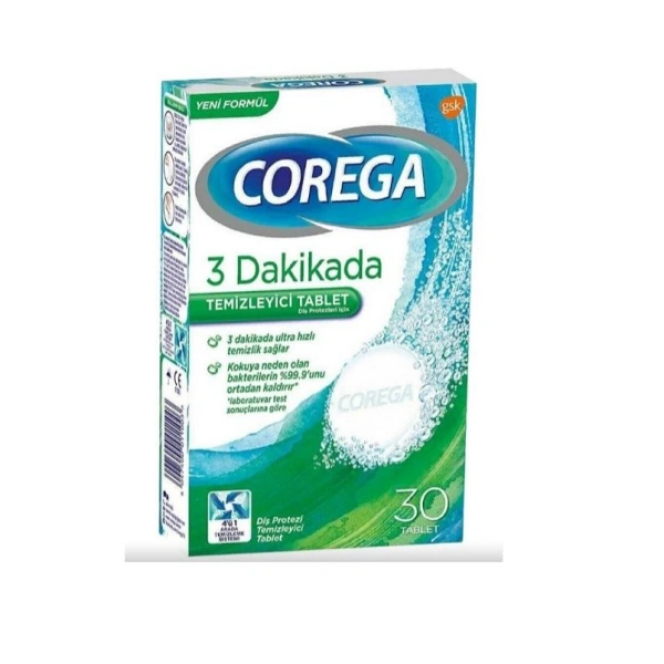 Corega 3 Dakikada Diş Protezi Temizleyici 30 Tablet