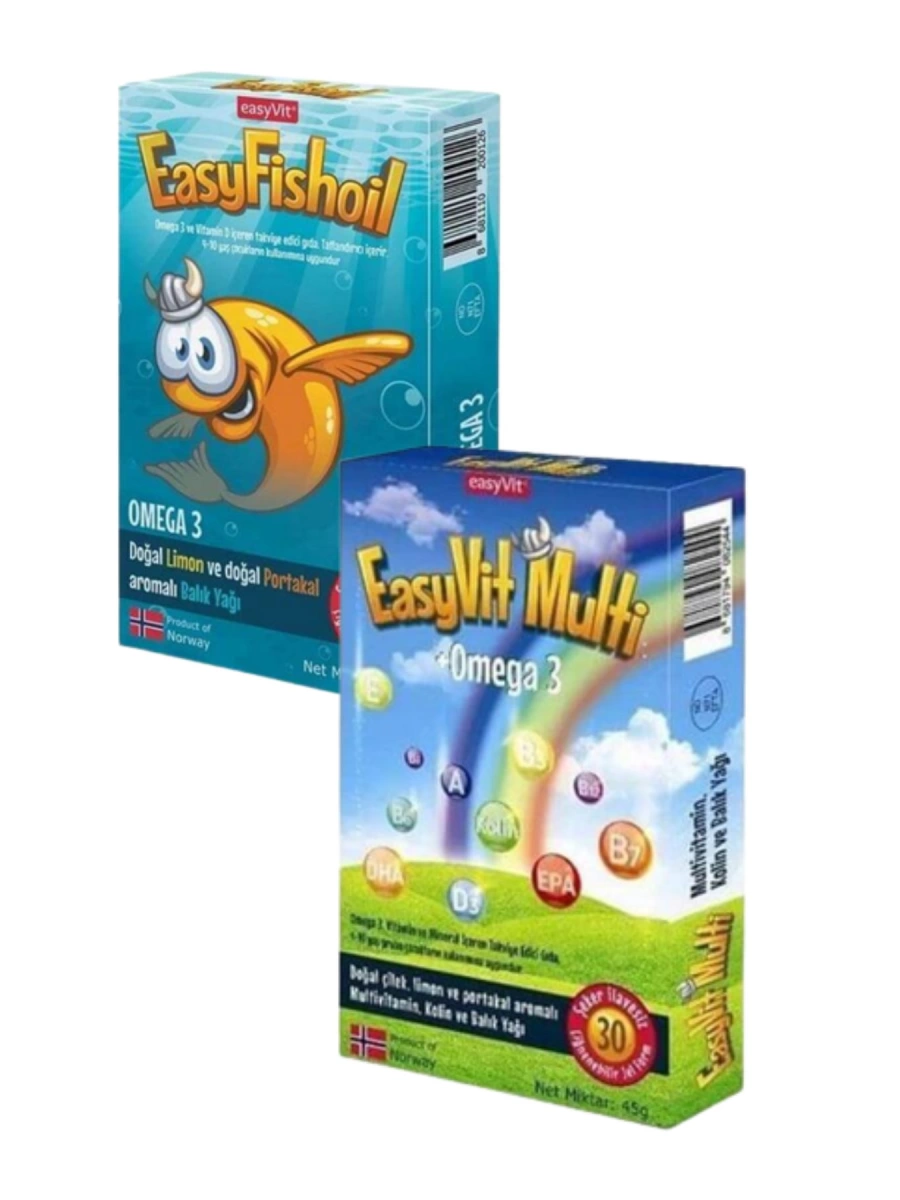 Easyfishoil Omega 3 Çiğnenebilir 30 Jel Tablet+Easyvit Multi Omega 3 30 Çiğnenebilir Jel Form (Zeki ve Mutlu Çocuk Paketi)