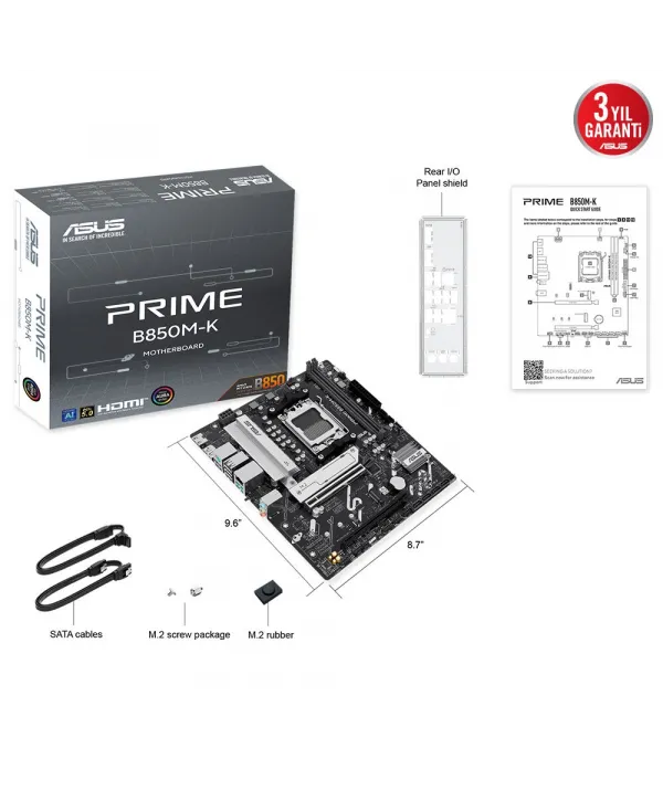 ASUS PRIME B850M-K AM5 DDR5 8400MHZ(OC) HDMI mATX ANAKART
