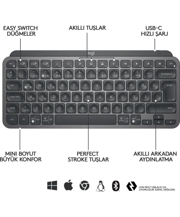 LOGITECH MX KEYS MINI MINIMALIST KABLOSUZ BLUETOOTH KLAVYE