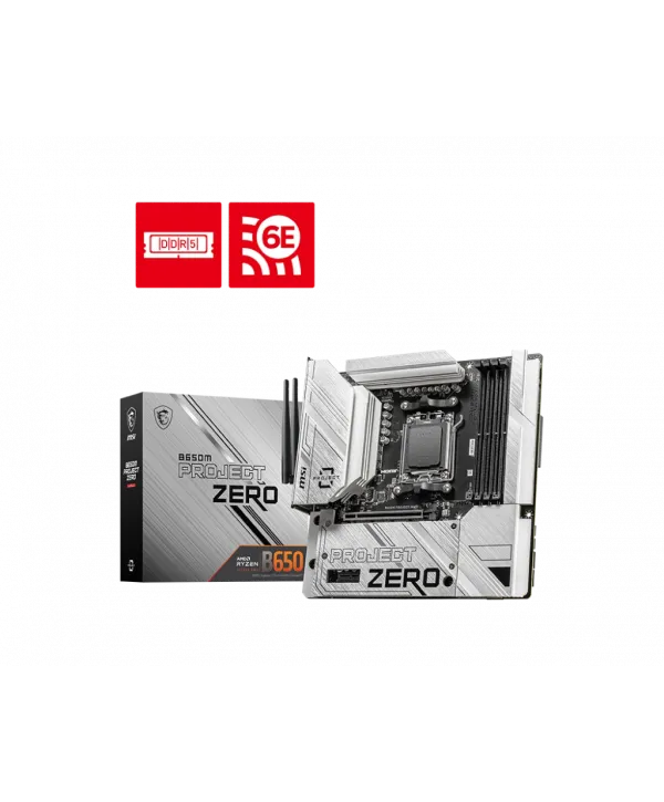 MSI B650M PROJECT ZERO AM5 DDR5 7600MHZ(OC) HDMI DP M.2 USB3.2 2.5G LAN WI-FI 6E mATX