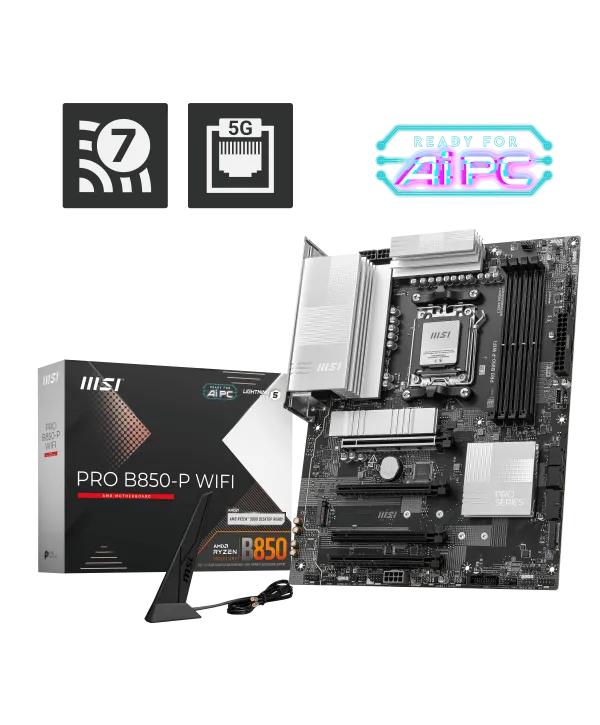 MSI PRO B850-P WIFI AM5 DDR5 8200MHZ(OC) HDMI 3x M.2 USB 10Gbs 5G LAN WI-FI 7 ATX