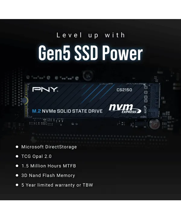 PNY CS2150 2TB  10200/8500 NVMe PCIe Gen5x4 M.2 SSD (M280CS2150-2TB-TB)