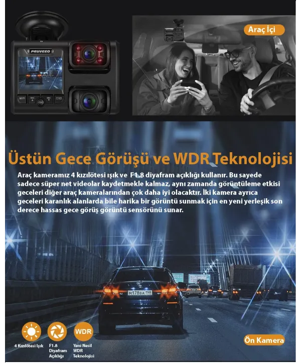 PRUVEEO D30 WI-FI 4K ARAC KAMERASI