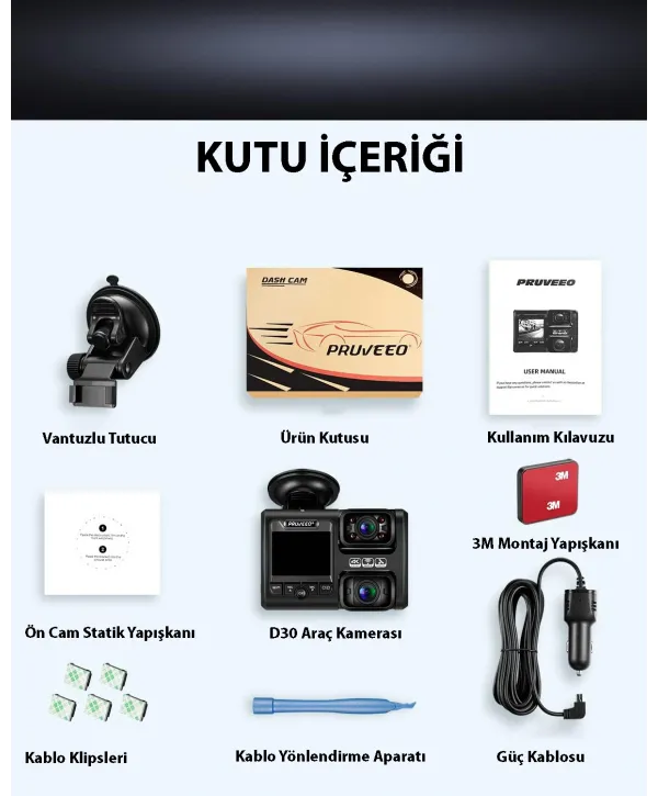PRUVEEO D30 WI-FI 4K ARAC KAMERASI