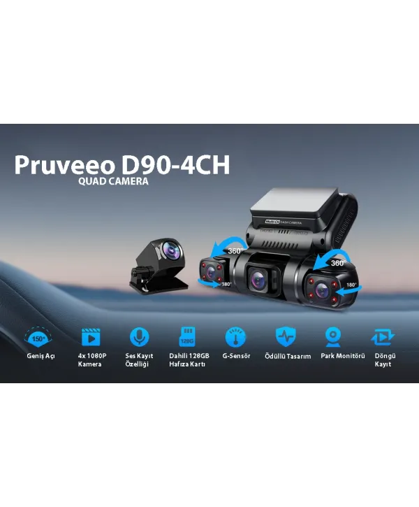 PRUVEEO D90-4CH FHD WI-FI GPS + 128GB SD KART KAME