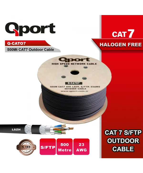 QPORT Q-CATO7 500M CAT7 LSOH S/FTP FULL BAKIR 23AWG SİYAH HALOGEN FREE KABLO
