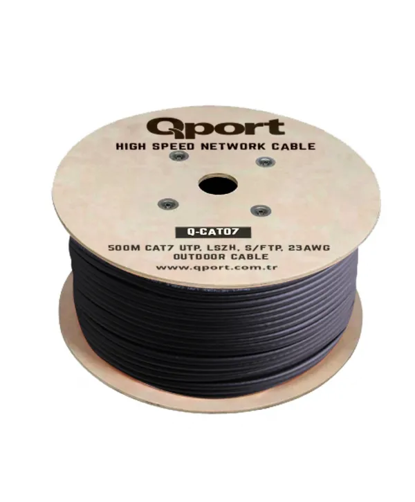 QPORT Q-CATO7 500M CAT7 LSOH S/FTP FULL BAKIR 23AWG SİYAH HALOGEN FREE KABLO