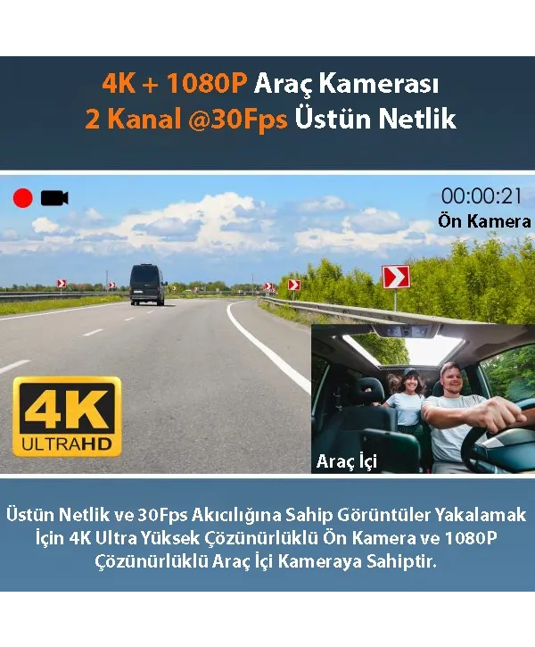 REXING R316 4K GPS WI-FI ARAC KAMERASI + 64GB SD