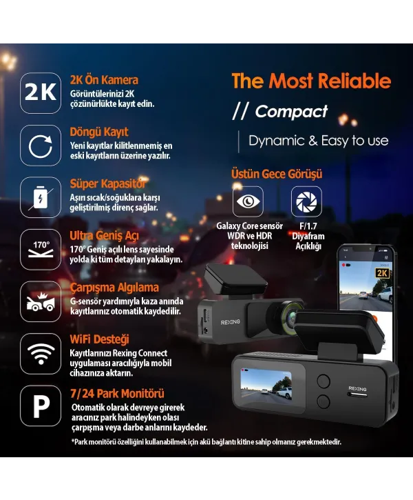 REXING V1 LITE 2K WIFI ARAC KAMERASI + 32GB SD KAR