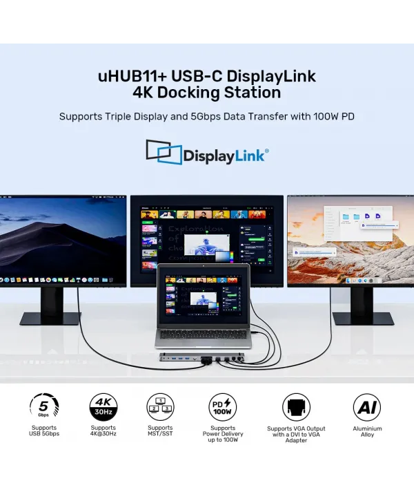 UNITEK UHUB11+ USB-C DISPLAYLINK 4K BAGLANTI ISTASYONU (D1147AGY01)