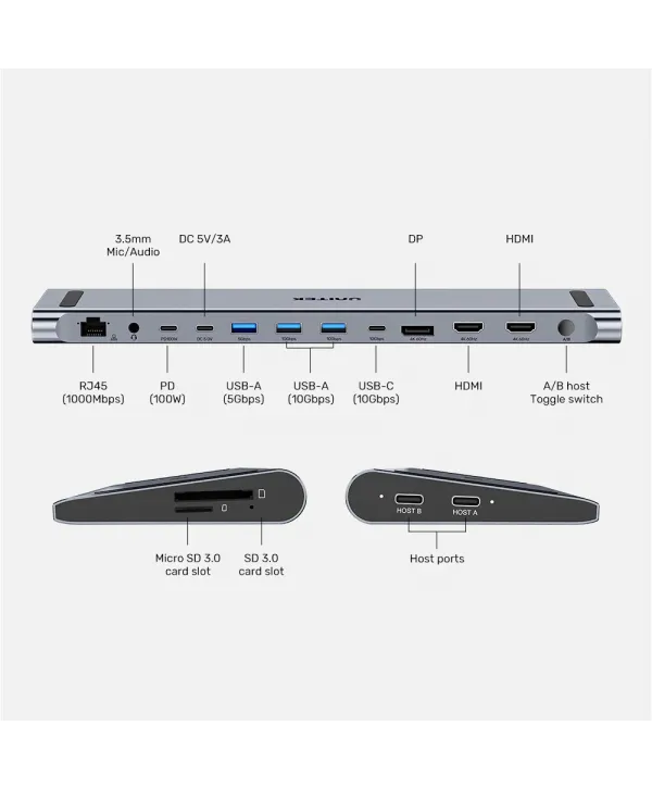 UNITEK UHUB15+ USB-C 4K BAGLANTI ISTASYONU (D1106AGY01)