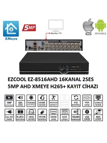EZCOOL EZ-8516AHD 16 KANAL 5 MP 1HDD XMEYE KAYIT CİHAZI