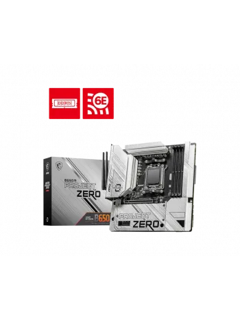 MSI B650M PROJECT ZERO AM5 DDR5 7600MHZ(OC) HDMI DP M.2 USB3.2 2.5G LAN WI-FI 6E mATX