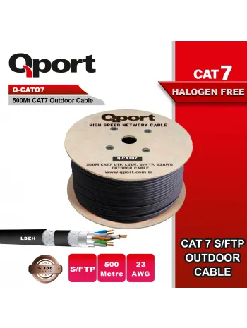 QPORT Q-CATO7 500M CAT7 LSOH S/FTP FULL BAKIR 23AWG SİYAH HALOGEN FREE KABLO