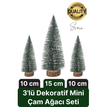 3 Boy Mini Çam Ağacı Masaüstü Minyatür Dekorasyon Süs Kar Yeni Yıl Noel Yapay Sedir Ağacı Seti Küçük