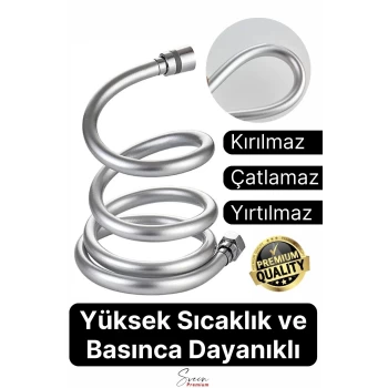 Gümüş Dayanıklı Esnek Kırılmaz Çatlamaz Patlamaz Sızdırmaz Pvc Banyo Duş Musluk Hortumu 1,5 Metre