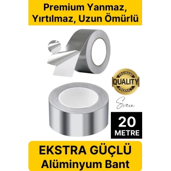 Alüminyum Yanmaz Folyo Bant Tamir Soba Boru Bandı Suya Sıcağa Dayanıklı Yama Düz Gri 45 Mm X 20 M