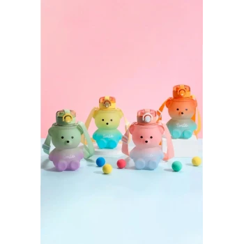 Pipetli Kapaklı Sevimli Ayıcık Suluk Matara Smile Sızdırmaz Dayanıklı Bpa İçermez Okul Çocuk Matara