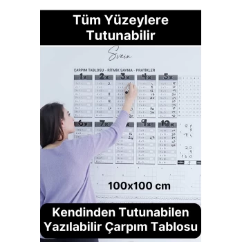Kendinden Yapışkanlı Tutunabilen Çarpım Tablosu Ezberleme Manyetik Duvar Stickerı 105 x 100 cm