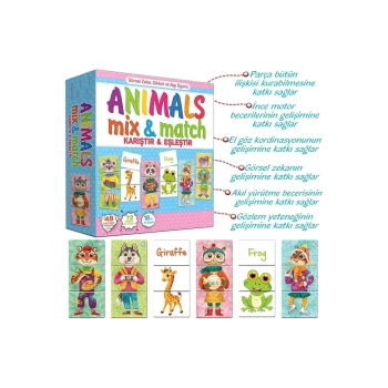 Premium Kutulu Eğitici Öğretici Animals Mix & Match Eşleştirme El Göz Koordinasyon Motor Beceri Oyun